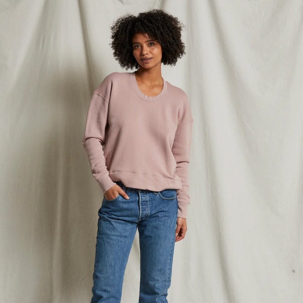 perfectwhitetee Janie Cotton Fleece U Neck Sweatshirt in Mauve, sz M Medium